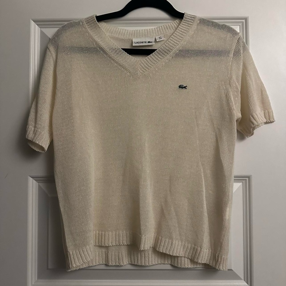 Lacoste Off-White Knit V-Neck Top